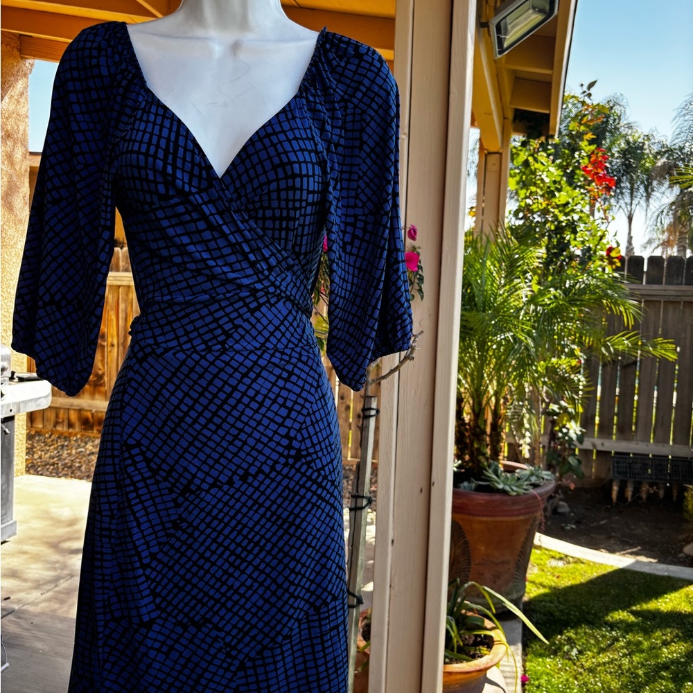 BCBGeneration Blue Wrap Sheath Dress with Sweetheart Neckline